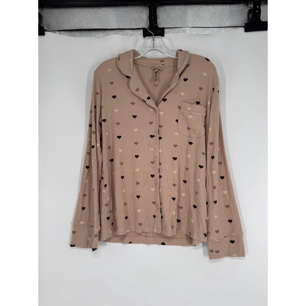 SKIMS Soft Lounge Sleep‎ Pajama Top Small AOP Mica Mini Heart Halfdrop Button Up
